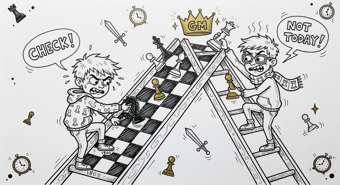 Cartoon doodle of ranked chess ladder competition